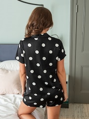 Pour Moi Black Satin Print Revere Collar Pyjama Set - Image 2 of 4
