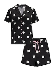 Pour Moi Black Satin Print Revere Collar Pyjama Set - Image 4 of 4