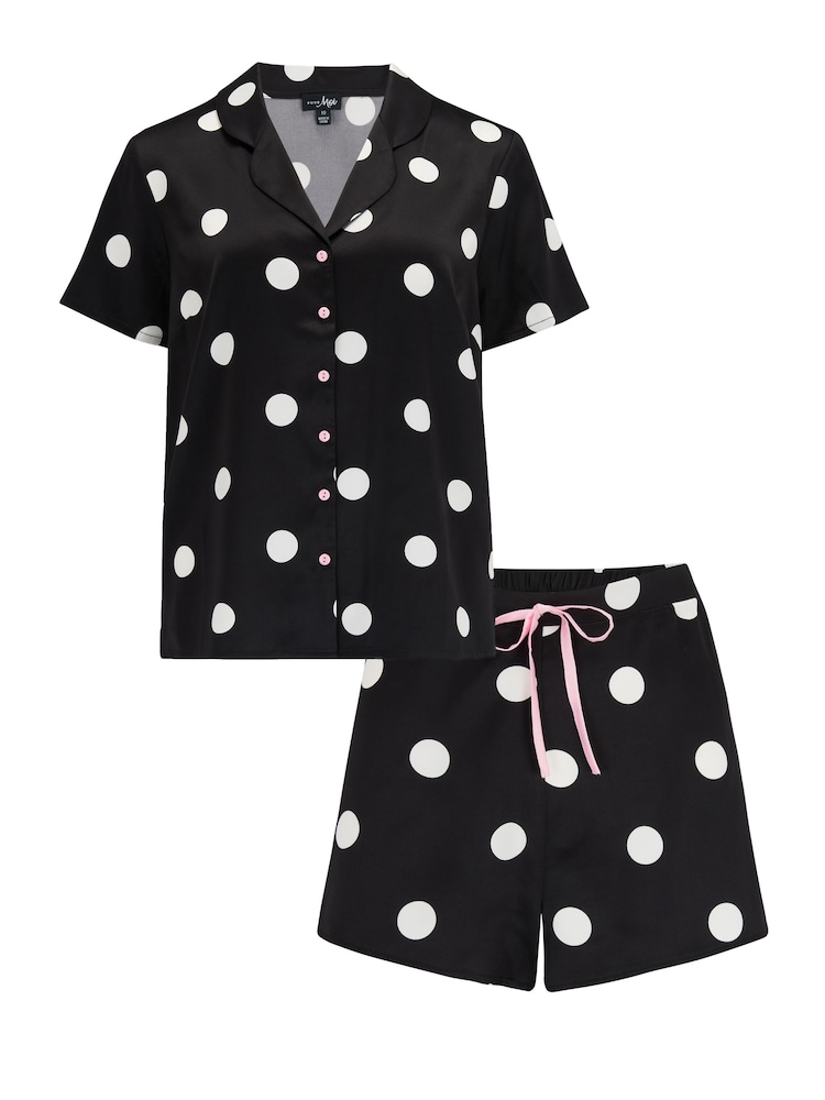 Pour Moi Black Satin Print Revere Collar Pyjama Set - Image 4 of 4