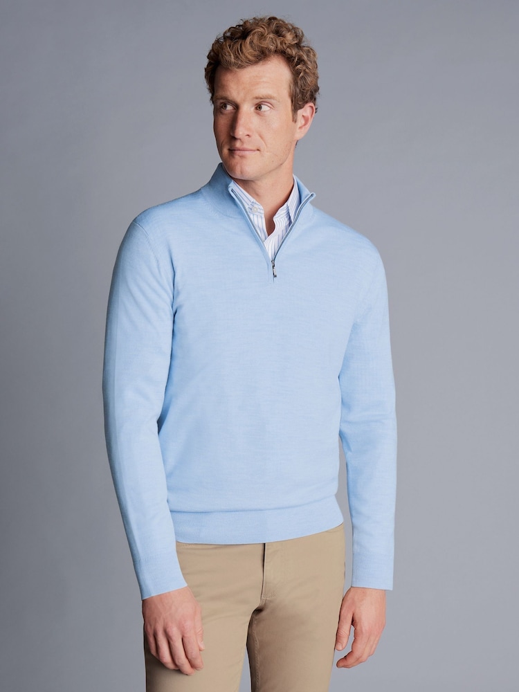 Charles Tyrwhitt Blue Sky Merino Quarter Zip Jumper - Image 1 of 4