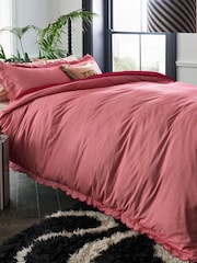 Rockett St George Pink 100% Cotton Pencil Stripe Scalloped Edge Duvet Cover and Pillowcase Set - Image 1 of 4