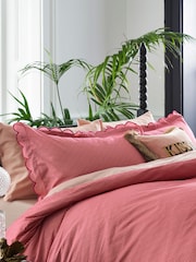Rockett St George Pink 100% Cotton Pencil Stripe Scalloped Edge Duvet Cover and Pillowcase Set - Image 2 of 4