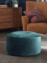 Teal Blue Opulent Velvet Pouffe - Image 1 of 4