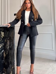 Girl In Mind Black Edith Boucle Military Button Blazer - Image 1 of 4