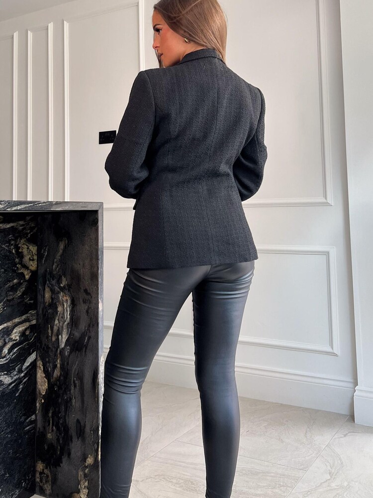 Girl In Mind Black Edith Boucle Military Button Blazer - Image 2 of 4