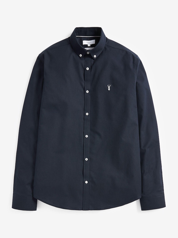 Navy Blue Long Sleeve Stretch Oxford Shirt - Image 2 of 4