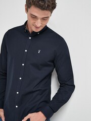 Navy Blue Long Sleeve Stretch Oxford Shirt - Image 3 of 4