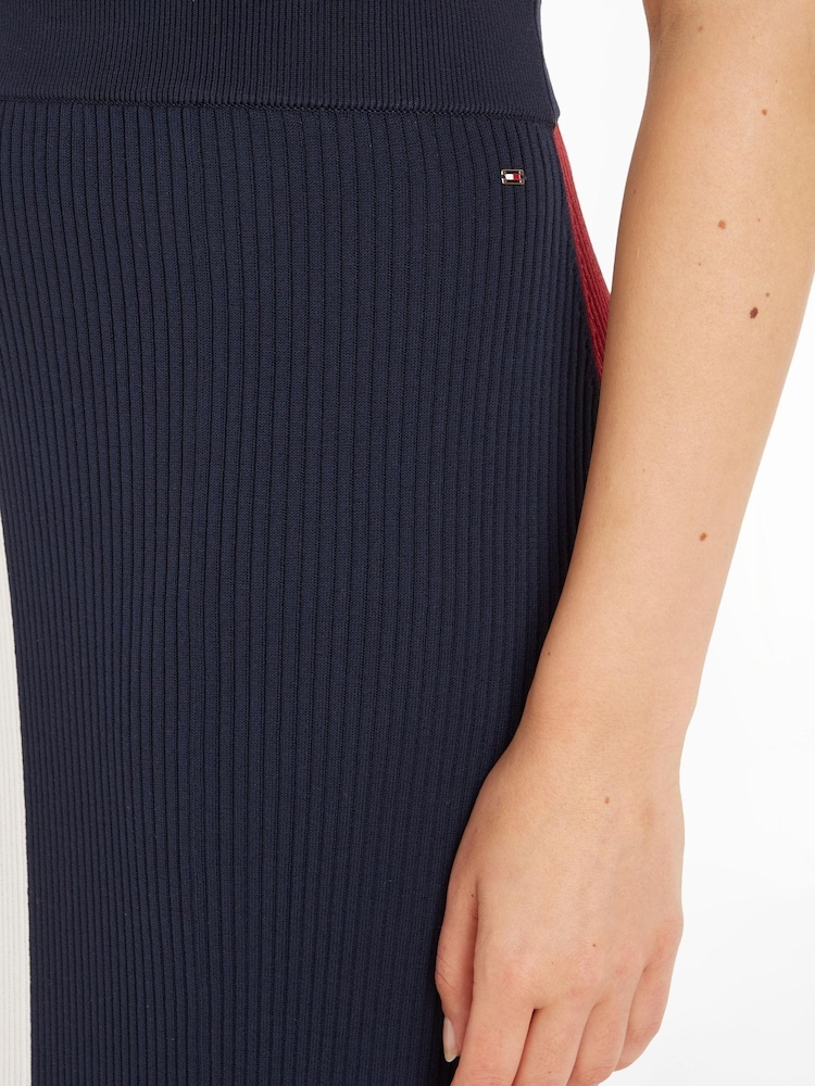 Tommy Hilfiger Blue Colour Block Rib Maxi Skirt - Image 2 of 4