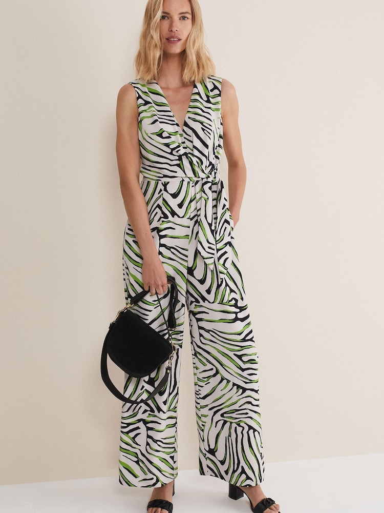 Phase Eight Green Tamsin Zebra Print Wide Leg Jumpsuit - Image 1 of 6