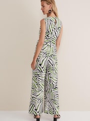 Phase Eight Green Tamsin Zebra Print Wide Leg Jumpsuit - Image 2 of 6
