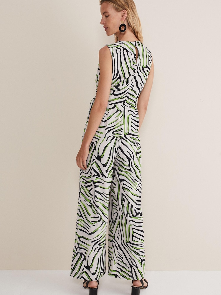 Phase Eight Green Tamsin Zebra Print Wide Leg Jumpsuit - Image 2 of 6