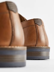 Tan Brown Standard Fit Leather Derby Shoes with Navy Contrast Sole - Image 3 of 8