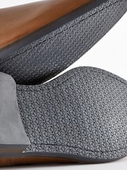 Tan Brown Standard Fit Leather Derby Shoes with Navy Contrast Sole - Image 4 of 8