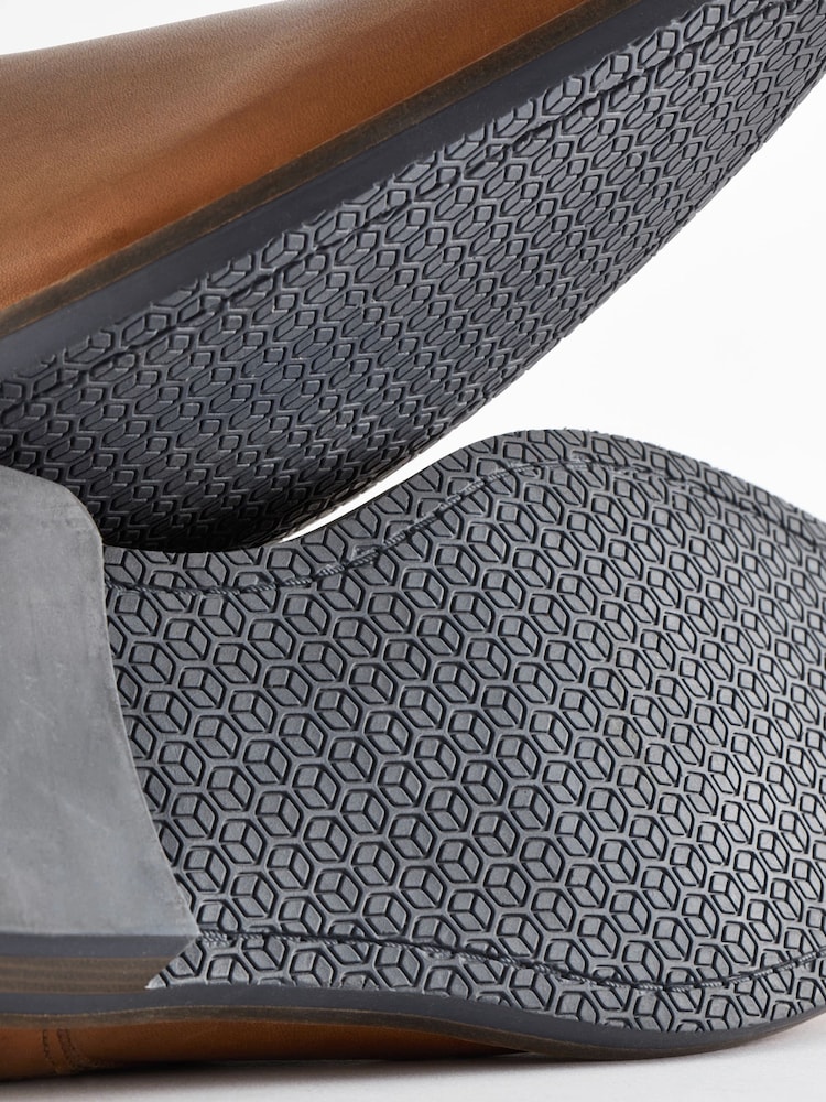 Tan Brown Standard Fit Leather Derby Shoes with Navy Contrast Sole - Image 4 of 8