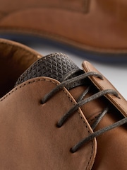 Tan Brown Standard Fit Leather Derby Shoes with Navy Contrast Sole - Image 5 of 8