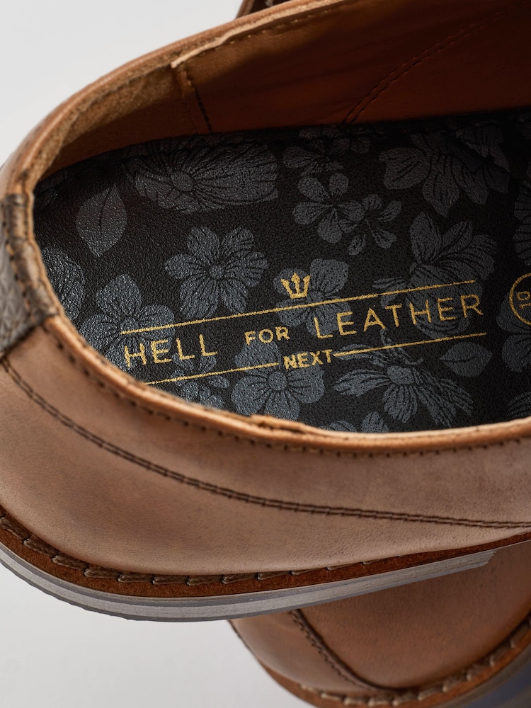 Tan Brown Standard Fit Leather Derby Shoes with Navy Contrast Sole - Image 6 of 8