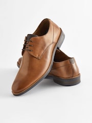 Tan Brown Standard Fit Leather Derby Shoes with Navy Contrast Sole - Image 7 of 8