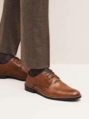 Tan Brown Standard Fit Leather Derby Shoes with Navy Contrast Sole - Image 8 of 8