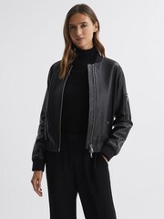 Reiss Bradie Bomberjacke aus Leder mit durchgehendem Reißverschluss - Bild 6 von 6