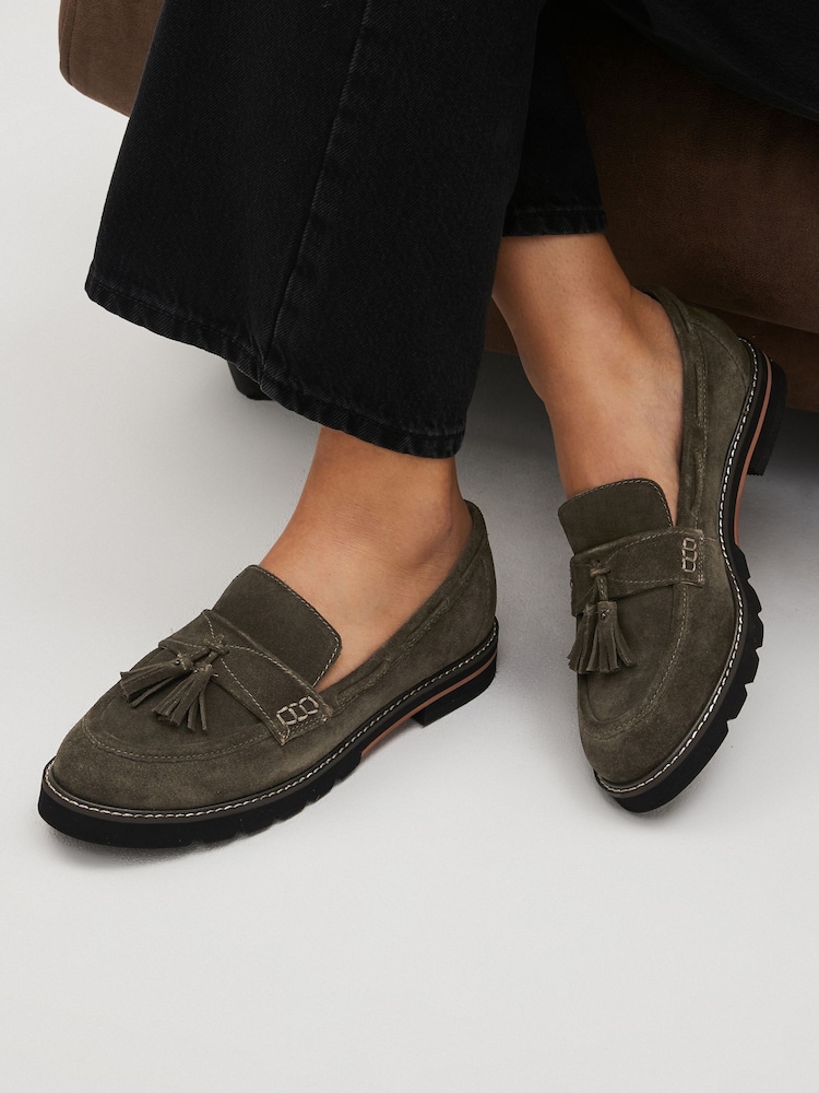 Khaki Green Forever Comfort® Leather Tassel Chunky Loafer Shoes - Image 1 of 7 Khaki Green Forever Comfort® Leather Tassel Chunky Loafer Shoes - Image 1 of 7