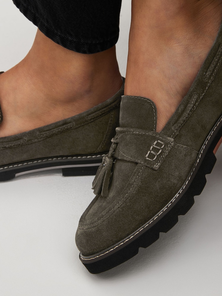 Khaki Green Forever Comfort® Leather Tassel Chunky Loafer Shoes - Image 2 of 7 Khaki Green Forever Comfort® Leather Tassel Chunky Loafer Shoes - Image 2 of 7