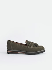 Khaki Green Forever Comfort® Leather Tassel Chunky Loafer Shoes - Image 3 of 7