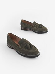 Khaki Green Forever Comfort® Leather Tassel Chunky Loafer Shoes - Image 4 of 7