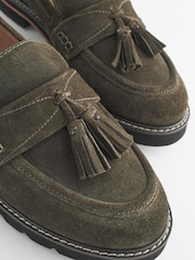 Khaki Green Forever Comfort® Leather Tassel Chunky Loafer Shoes - Image 6 of 7