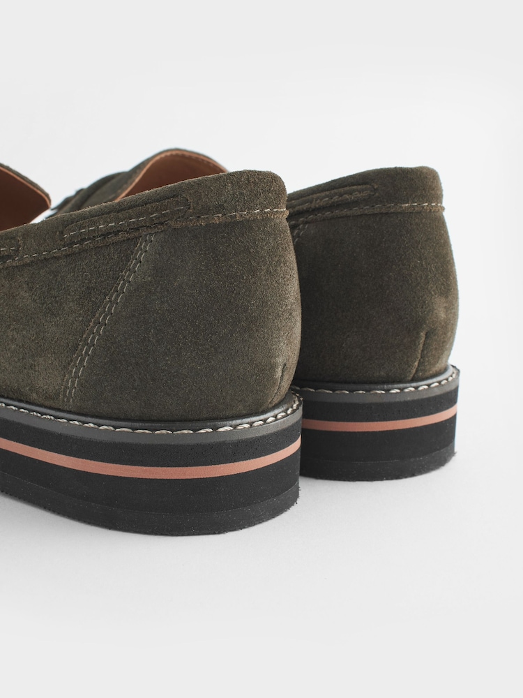 Khaki Green Forever Comfort® Leather Tassel Chunky Loafer Shoes - Image 7 of 7