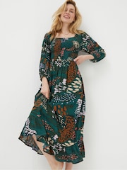 FatFace Green/Orange Adele Midi Dress - Image 1 of 6