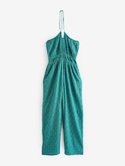 Teal Blue Multiway Halter-Tie Bandeau Wide Leg Jumpsuit - Image 8 of 8