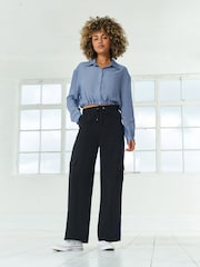 Blue Cropped Crinkle Bubble Hem Shirt - Image 2 of 6