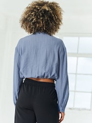 Blue Cropped Crinkle Bubble Hem Shirt - Image 3 of 6