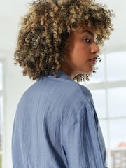 Blue Cropped Crinkle Bubble Hem Shirt - Image 4 of 6