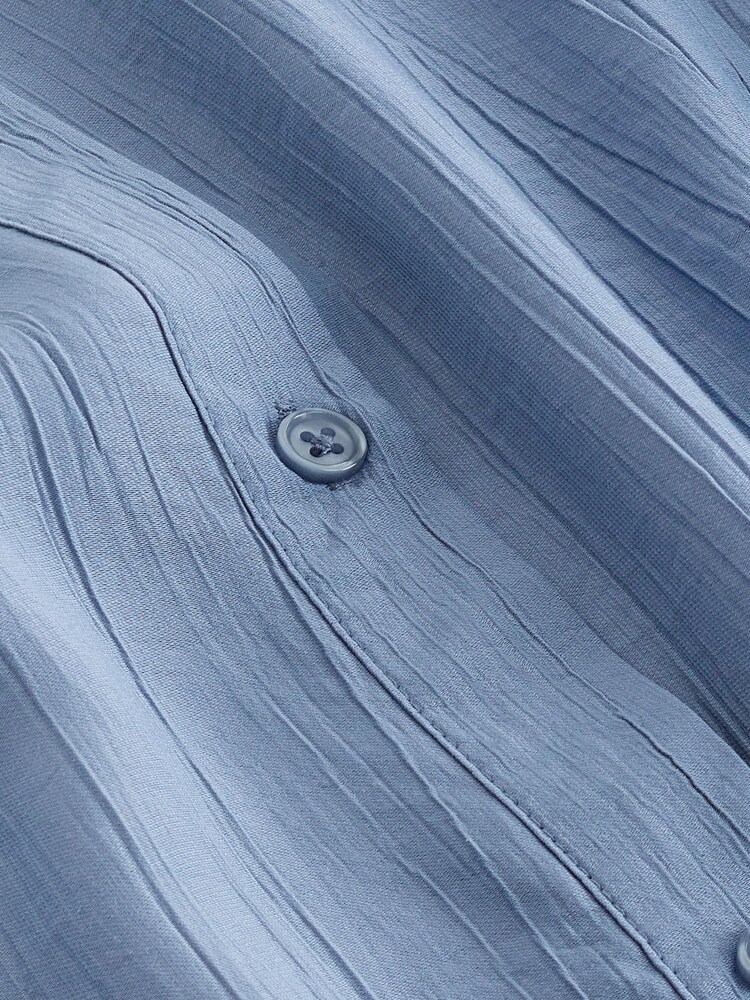 Blue Cropped Crinkle Bubble Hem Shirt - Image 5 of 6