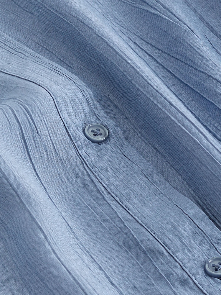 Blue Cropped Crinkle Bubble Hem Shirt - Image 6 of 6