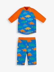 JoJo Maman Bébé Blue Dino UPF 50 2-Piece Sun Protection Suit - Image 1 of 4