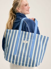 Joules Promenade Blue & White Striped Canvas Beach Bag - Image 1 of 6
