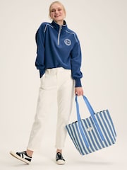 Joules Promenade Blue & White Striped Canvas Beach Bag - Image 2 of 6