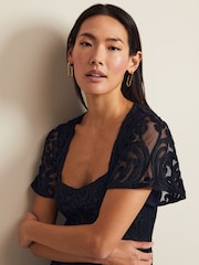 Phase Eight Blue Matilda Tapework Midi Dress - Image 5 of 7