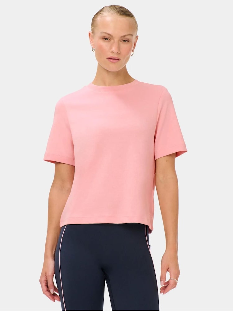 Sweaty Betty Pink Elevated Cotton Boxy T-Shirt - Image 1 of 6 Sweaty Betty Pink Elevated Cotton Boxy T-Shirt - Image 1 of 6