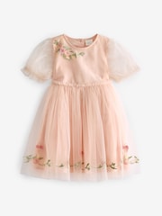 Pink Embroidered Mesh Party Dress (3mths-10yrs) - Image 6 of 8