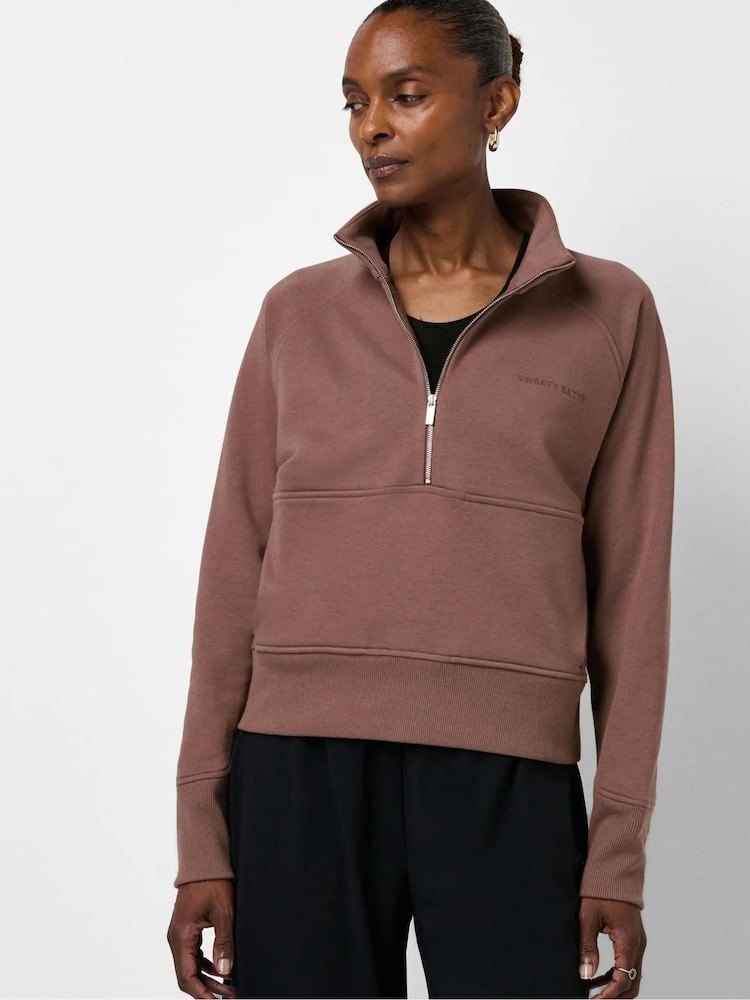 Sweaty Betty Brown Revive Rib Mix Half Zip Sweatshirt - Image 2 of 5 Sweaty Betty Brown Revive Rib Mix Half Zip Sweatshirt - Image 2 of 5