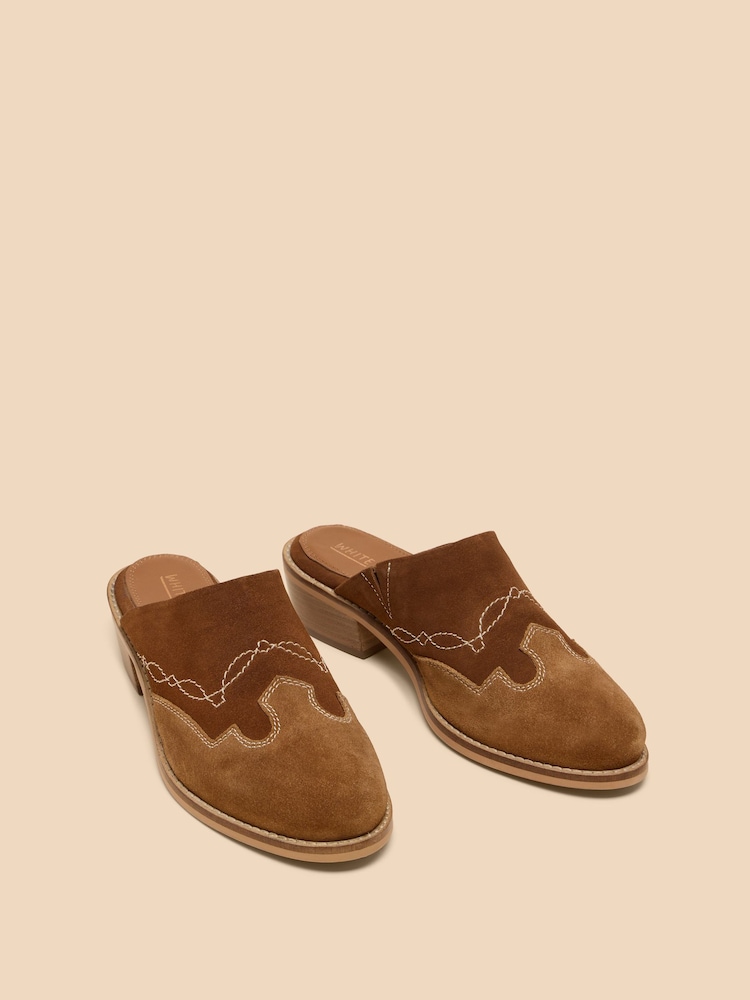 White Stuff Brown Wallflower Suede Mules - Image 2 of 4 White Stuff Brown Wallflower Suede Mules - Image 2 of 4