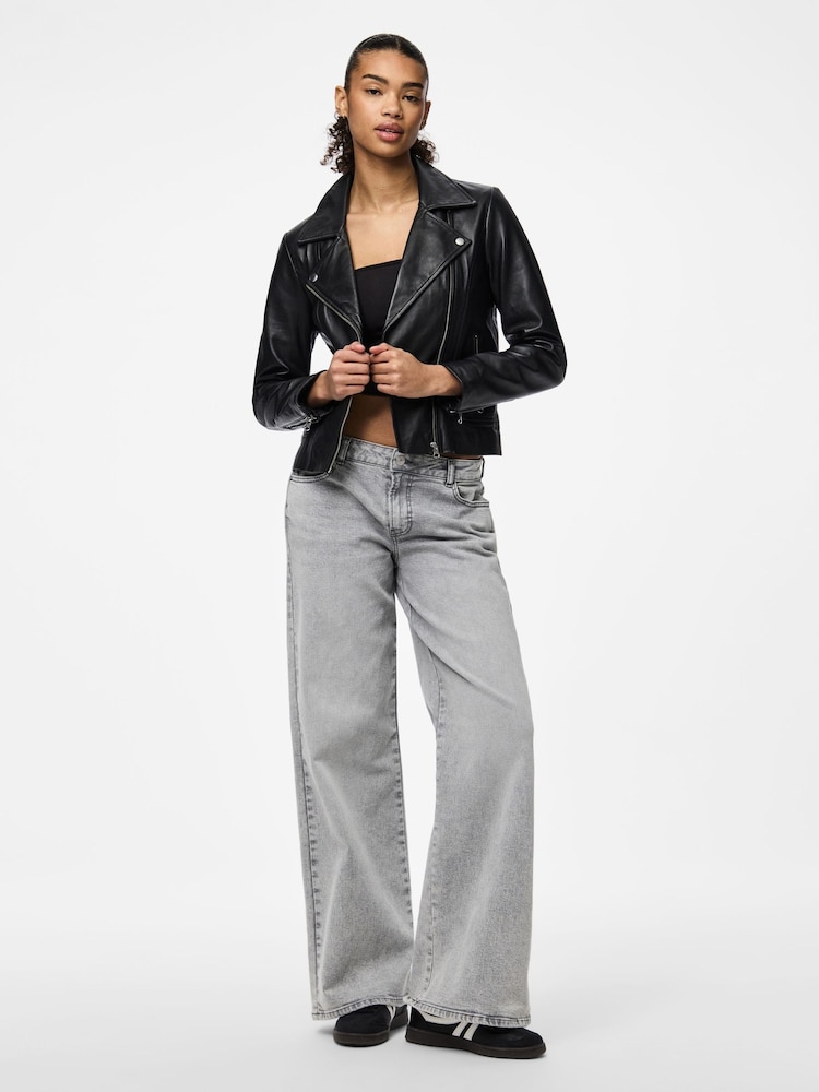 PIECES Black Real Leather Biker Jacket - Image 2 of 6 PIECES Black Real Leather Biker Jacket - Image 2 of 6