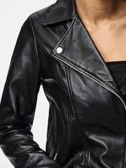 PIECES Black Real Leather Biker Jacket - Image 4 of 6
