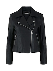 PIECES Black Real Leather Biker Jacket - Image 6 of 6