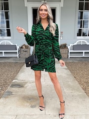 AX Paris Green Animal Print Button Front Shirt Dress - Image 1 of 4
