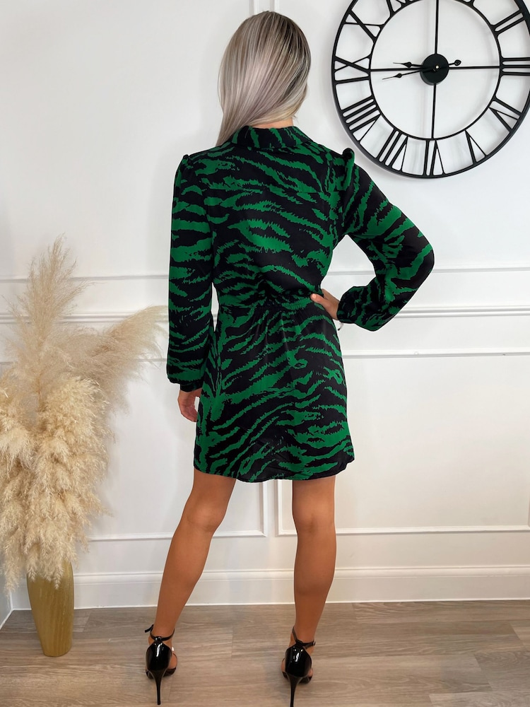 AX Paris Green Animal Print Button Front Shirt Dress - Image 2 of 4