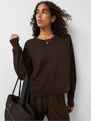 Sweaty Betty Brown After Class Yoke Crop Sweatshirt - Image 1 of 6